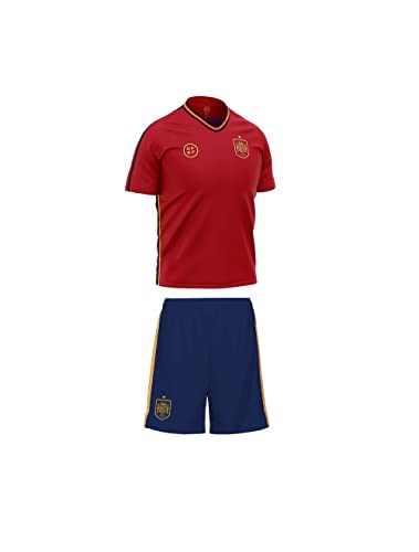 RFEF - Mini Kit Replica Oficial Selección Española de Fútbol | Primera Equipación España Mundial 2022 - Color Rojo | Talla 10 Años