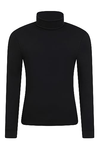 Mountain Warehouse Camiseta térmica Interior Meribel para Hombre - 100% algodón Peinado, Cuello Vuelto, Transpirable, Secado rápido y Mangas Ajustadas, fácil Cuidado, Invierno Negro XL