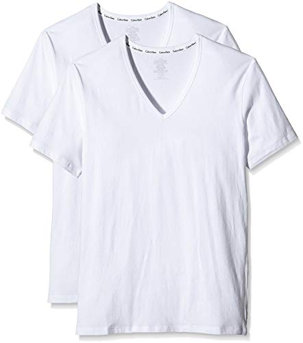 Calvin Klein Hombre Camiseta Manga Corta V Neck Cuello de Pico, Blanco (White), XL