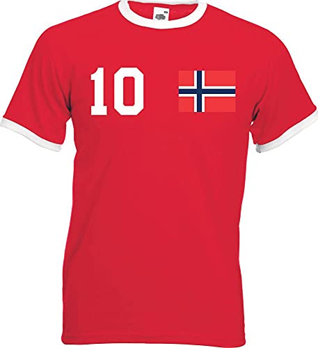 Youth Designz Camiseta para hombre Noruega con nombre y número blanco/rojo XXL