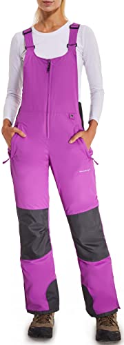 DAFENP Pantalones Nieve Esquí Mujer Invernal Pantalón Softshell Calor Pantalones de Trabajo Largos Prueba Viento Impermeable Mono Outdoor Pantalón Funcional con Tirantes Ajustables HXK7664W-Purple-XL