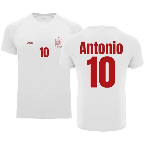 Camiseta de Fútbol Personalizada | España | Hombre | no Oficial | Deporte (S, Blanca)