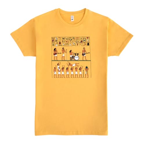 Pampling Camiseta de Manga Corta, 100% Algodón, Ropa Unisex para Hombres y Mujeres en 5 Tallas, Camiseta Amarilla, Modelo Ancient Rock (L)