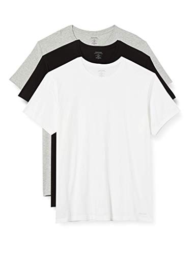 Calvin Klein Hombre Pack de 3 Camisetas Manga Corta Cuello Redondo, Multicolor (Black/White/Grey Heather), L