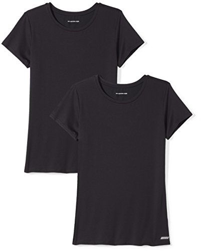 Amazon Essentials Camiseta Técnica Elástica de Manga Corta y Cuello Redondo (Disponible en Tallas Grandes) Mujer, Pack de 2, Negro, XL