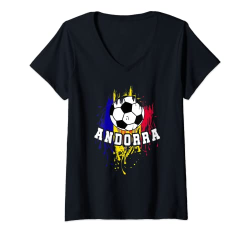 Mujer Andorra Fútbol Andorra Fútbol Andorra Fútbol Camiseta Cuello V