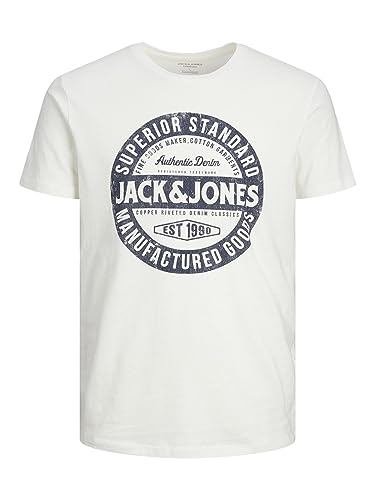 Jack & Jones Jjejeans tee SS O-Cuello Noos 23/24 Camiseta, Cloud Dancer, Hombre