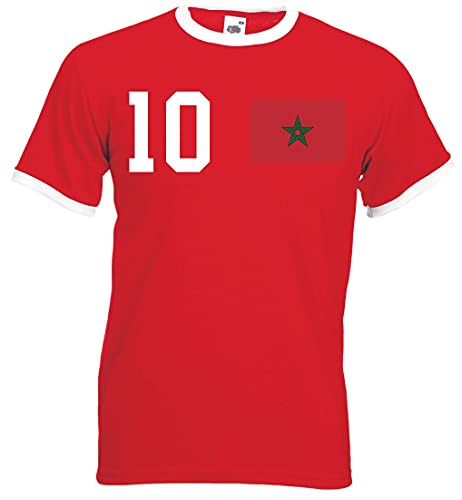 Youth Designz Camiseta para hombre con nombre y número de Marruecos, blanco/rojo, L