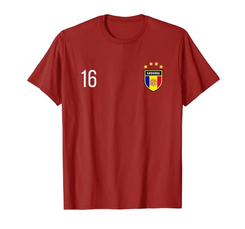 Andorra número 16 fútbol bandera fútbol # dieciséis andorrano Camiseta