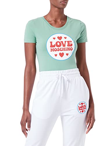 Love Moschino Stretch Cotton Jersey with Logo Patch Print Camiseta, Verde, 42 para Mujer