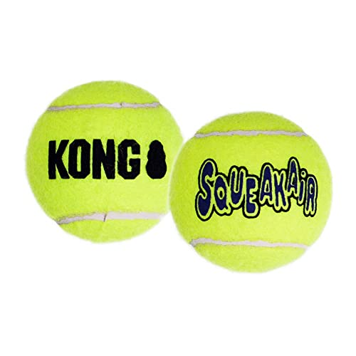 KONG - Squeakair Balls - Pelotas de Tenis sonoras Que respetan Sus Dientes - para Perros de Raza Mediana (Pack de 3)