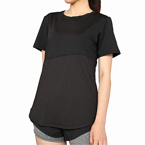 BESIDE STAR Camiseta de Running Camiseta de Yoga de Secado rápido de Manga Corta Camiseta de Entrenamiento Negro XL