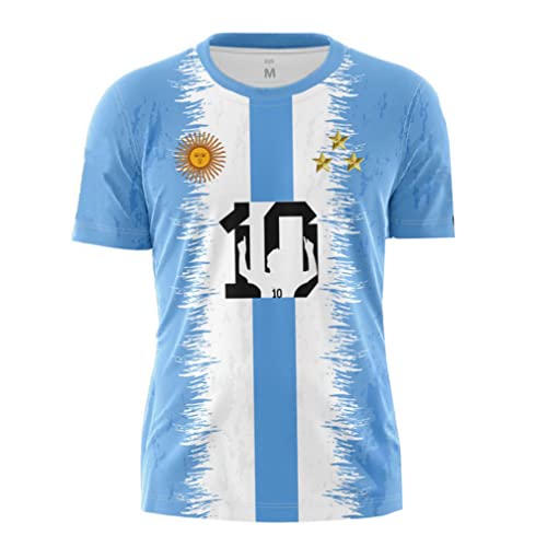 YuanDiann Argentina GANA Camisetas Conmemorativas Bandera 3 Estrellas Impresión 2022 Copa Mundial de Fútbol Camiseta Cuello Redondo Manga Corta T Shirt para Hombre y Mujer 3# XS