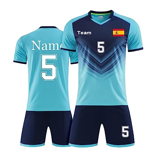 Camiseta de Fútbol Personalizada y Pantalón Corto con Nombre, Número, Logotipo del Equipocamiseta Futbol Niño |Camiseta Futbol Hombre (Azul Claro)