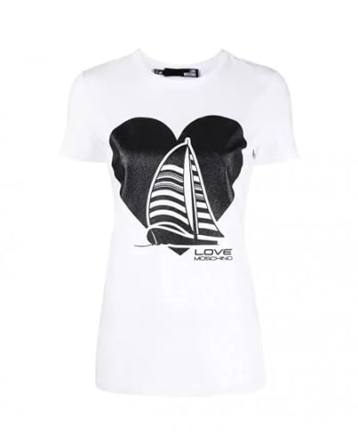 Love Moschino Slim Fit Short-Sleeved T-Shirt Camiseta, Blanco óptico, 46 para Mujer