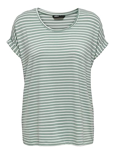 Only ONLMOSTER Stripe S/S O-Neck Top JRS Noos Camiseta, Jadeite/Stripes:Cloud Dancer, Large para Mujer