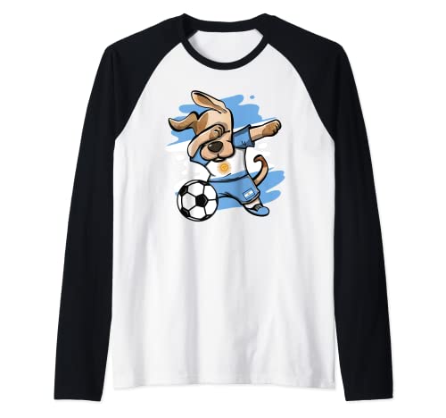 Divertido Dabbing Perro Argentina Fútbol Bandera Argentina Camiseta Manga Raglan