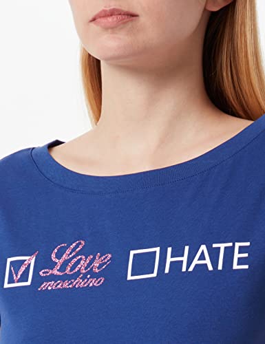 Love Moschino t-Shirt with Glitter Love-Hate Print Camiseta, Azul, 42 para Mujer