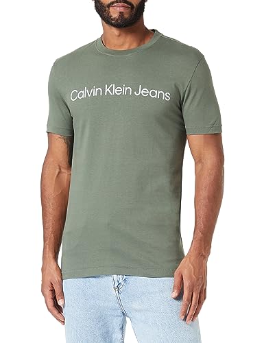 Calvin Klein Jeans Camiseta Delgada con Logotipo institucional S/S, Thyme/Bright White, XL para Hombre