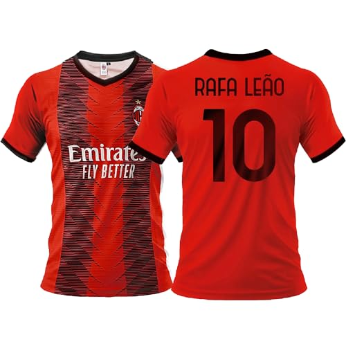 Genérico Camiseta de Fútbol Roja Negra 2023 2024. Camiseta Personalizada Rafael Leao Número 10. Réplica Oficial. Tallas para Adultos y niños. (12 años)