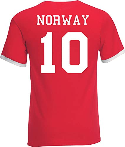 Youth Designz Camiseta para hombre Noruega con nombre y número blanco/rojo XXL