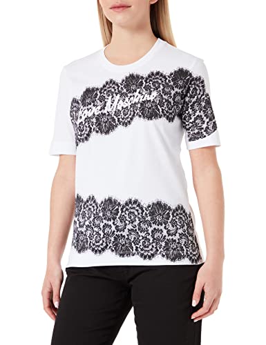 Love Moschino t-Shirt with Handmade Lace Print Camiseta, Blanco óptico, 42 para Mujer