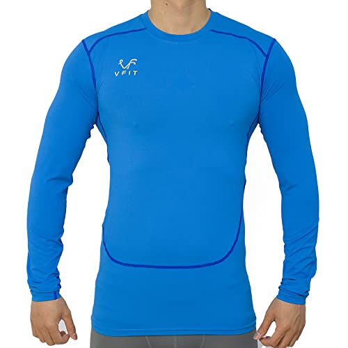 vf VFIT Camiseta Manga Larga compresión Hombre Deportiva Fitness Running Transpirable Secado rapido (XL, Azul)