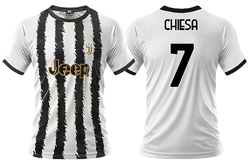 Camiseta de Fútbol Blanca y Negra 2023 2024. Camiseta Personalizada de Federico Chiesa número 7. Réplica Oficial. Tallas de Adulto y niño. (10 años)