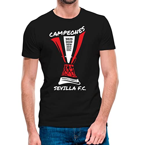 Camiseta de Manga Corta Sevilla Campeón Europa League 2023 (12- Camiseta Talla M)(Negra Manga Corta)