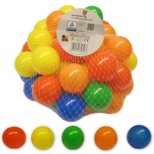 Bällebad24 - Juego de 50 bolas de plástico coloridas para bebé, 5,5 cm, para baño de bolas sin plastificantes peligrosos, 5 colores de mezcla azul, verde, rojo, amarillo y naranja