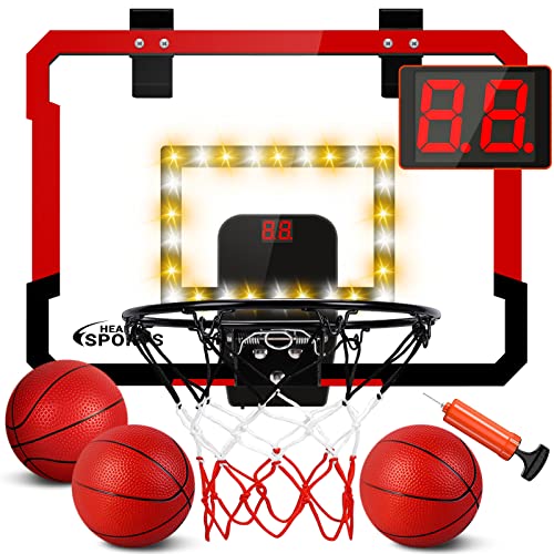 Canasta de baloncesto para interiores –SUPER JOY Mini Canasta de baloncesto para habitación LED Panel electrónico de visualización electrónica Canasta de baloncesto al aire libre Montaje en pared para