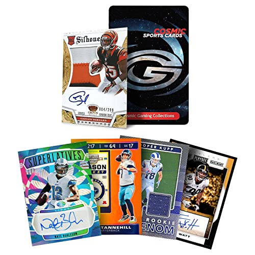 NFL Football Card Hits Mystery Pack | 5 tarjetas de autógrafo, camiseta o reliquia garantizadas | Sin clasificar y sin recoger | Oportunidad genuina de encontrar tarjetas raras y valiosas | Auténtico